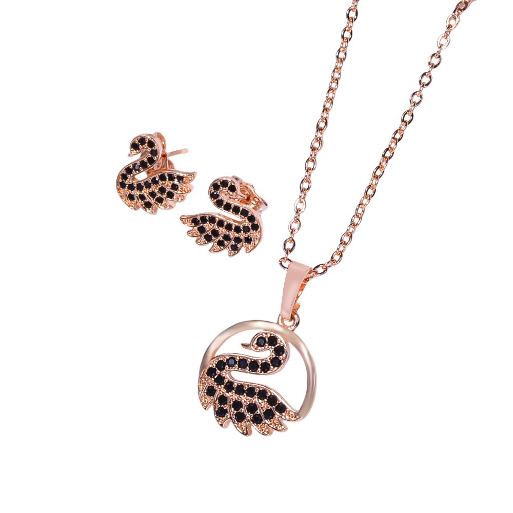 Conjunto de joyería popular transfronteriza para mujeres nuevo diseño de moda cisne aretes de bronce collar joyería colgante hermoso image 6