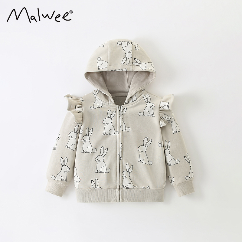 malwee women's children's clothing western style coat autumn and winter new European and American children's leisure printed hooded cardigan top