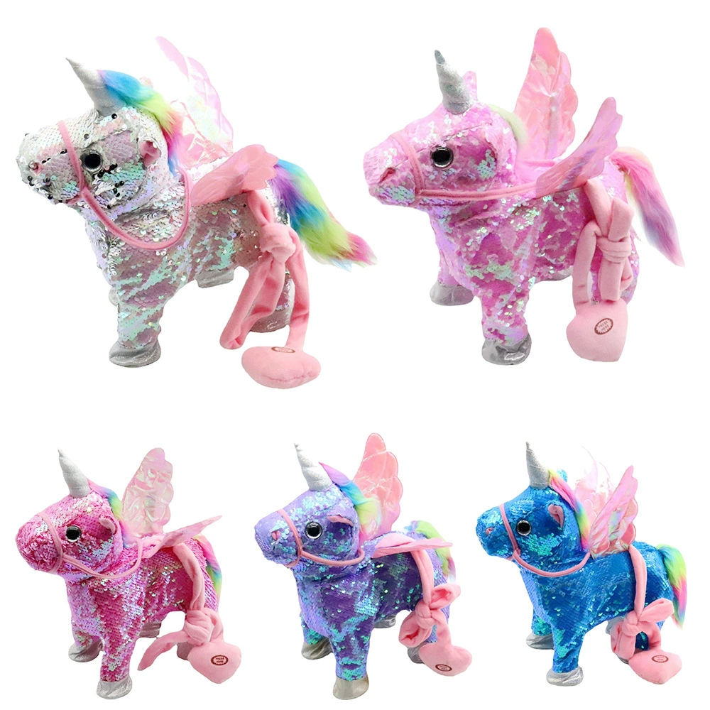 Фабрика прямой блестками Единорог веревка ходьба пение единорог Пегас плюшевые игрушки оптом кукла