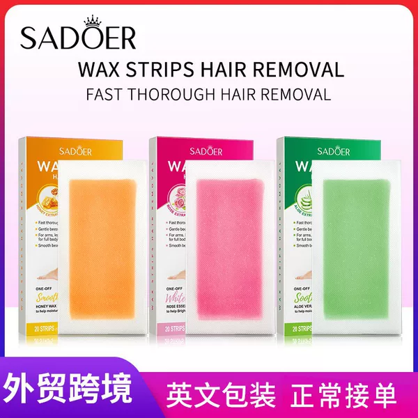 All-English SADOER Aloe Vera Gentle Soothing Double-Sided Depilatory Wax Paper for Armpit and Leg Hair Removal, Export Cross-Border
