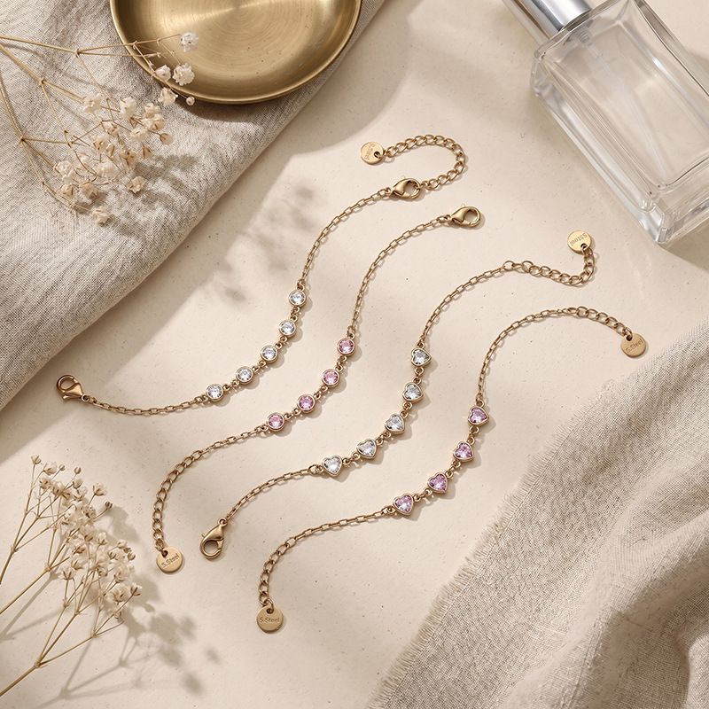 Tina Europa y los Estados Unidos acero inoxidable transfronterizo simple universal vacío electrodeposición diamante amor pulsera de zirconio color joyas de nicho para mujeres