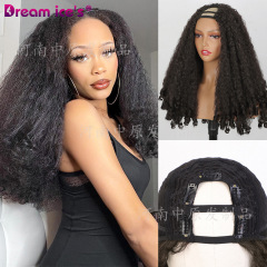クロスボーダーヨーロッパとアメリカのU字型スクリューロールアフリカのふわふわロングカーリーヘアクリップヘアウィッグレディースヘッドギアUパートウィッグ