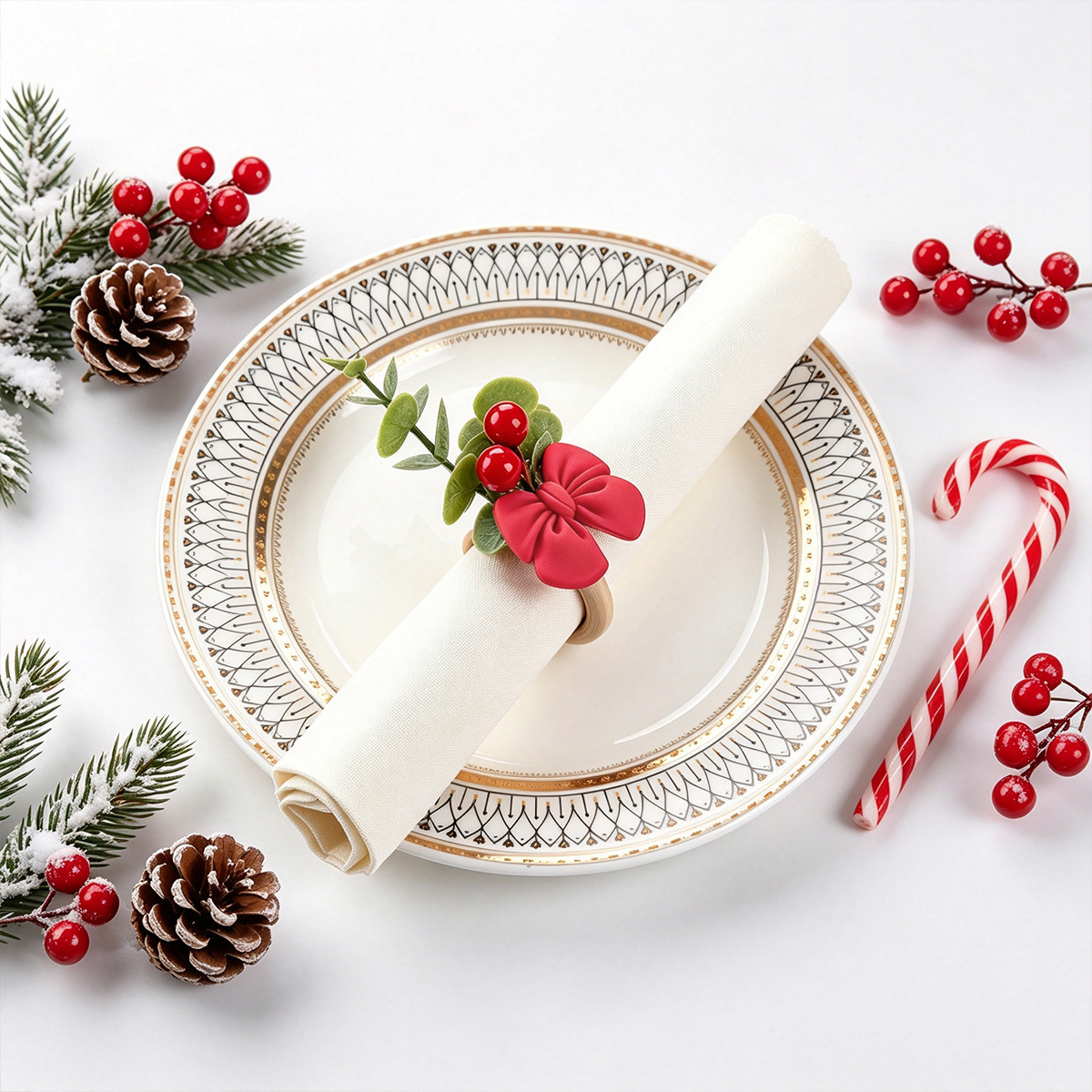Cross-border Christmas Napkin Ring 2026 New Product Red Bow Napkin Buckle Hotel Table Decoration Napkin Ring Wholesale