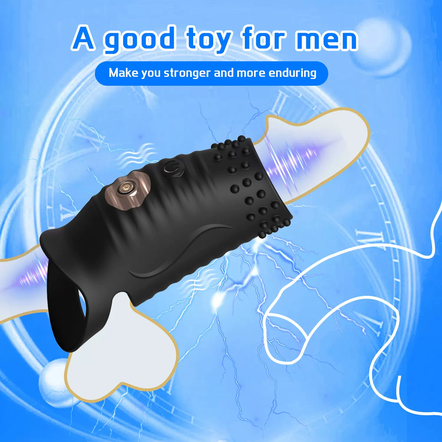 亚马逊爆款锁精环阴茎刺套锻炼器男用防射震动环男女夫妻共震调情