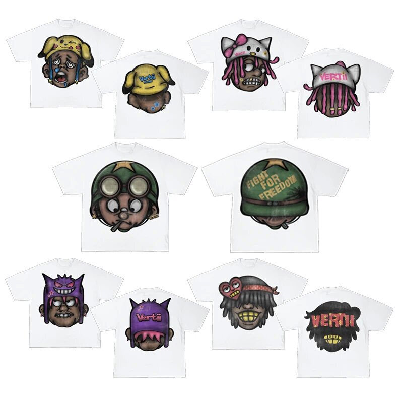 Streetwear Men's T-Shirt Y2K Hip Hop Rock Cartoon Graffiti Pattern Loose Fit Sweatshirts Oversized Round Neck Short Sleeve Men