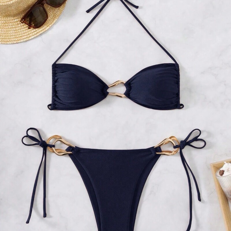 2025 New Cross-Border Sexy Bikini Swimsuit Bra Women's Split Solid Color Swimsuit Foreign Trade Split European and American