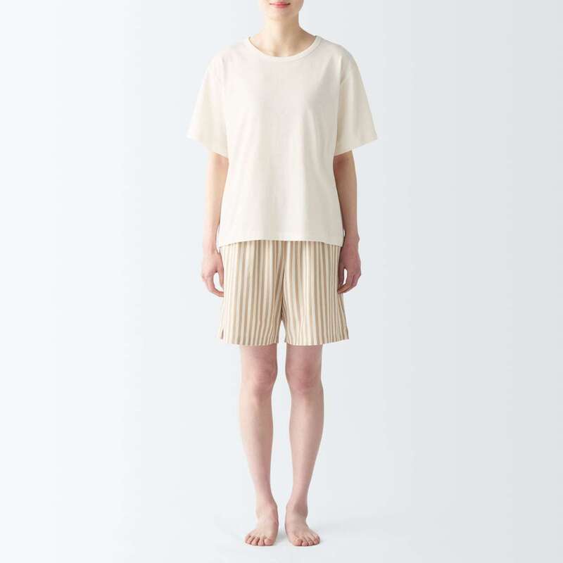 Muji Cool Tianzhu Woven Home Pajamas Short-Sleeved Shorts Set Simple Casual Texture Can Be Worn Outside