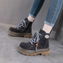 真皮复古马丁靴女秋冬新款头层牛皮厚底休闲短靴骑士靴增高帮鞋子