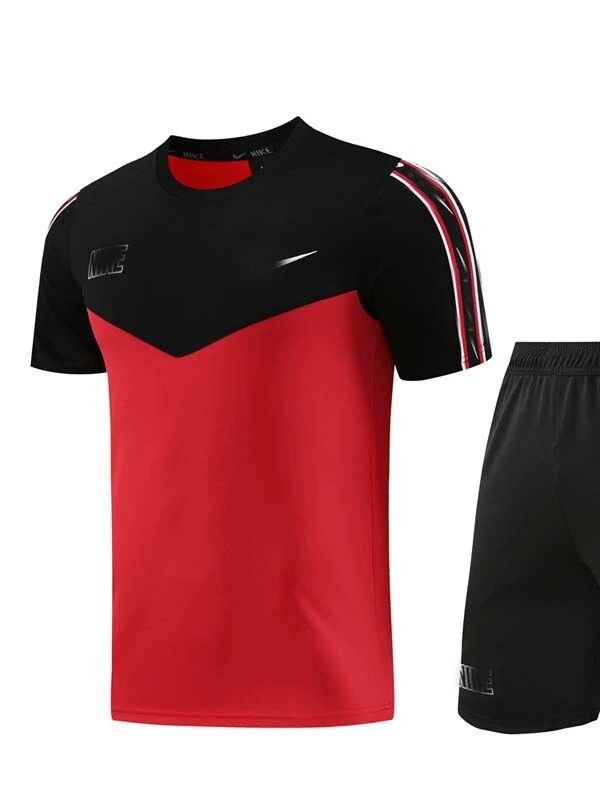 Nuevo conjunto deportivo transpirable de manga corta con cuello redondo, pantalones cortos de fitness para verano, conjunto de dos piezas para correr y fútbol, dropshipping.