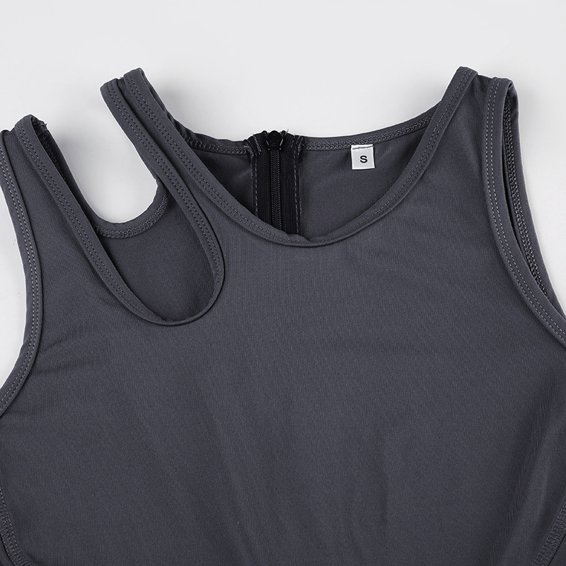 Casual Sports Asymmetric Shoulder Strap Hollow Out Cutout Solid Color Fitness Yoga Jumpsuit Shorts Women