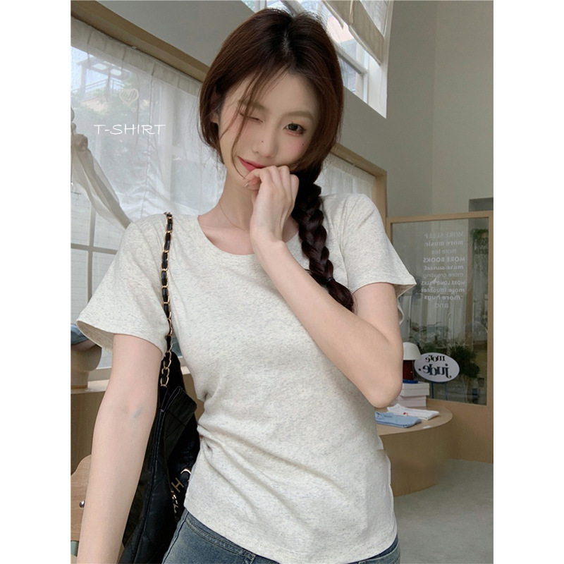 아메리칸 스타일 퓨어 코튼 심플 숄더 반팔 티셔츠 2025 여름 슬림핏 슬리밍 올매치 베이스레이어 셔츠 탑