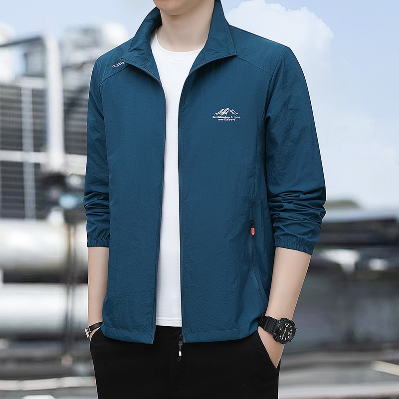 Summer sun protection clothing men's thin ice silk fast breathable windbreaker loose plus size skin clothing stand collar fishing coat men's Summer sun protection clothing men's thin ice silk fast breathable windbreaker loose plus size skin clothing stand collar fishing coat men's