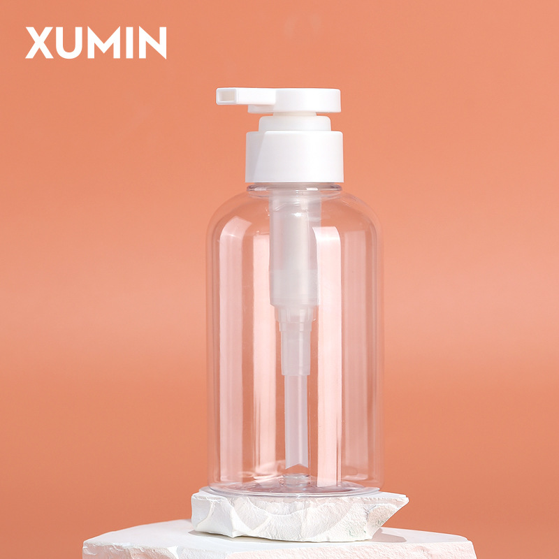 Botella de emulsión de plástico PET en stock 300ml botella de gel de baño transparente 500ml botella de champú