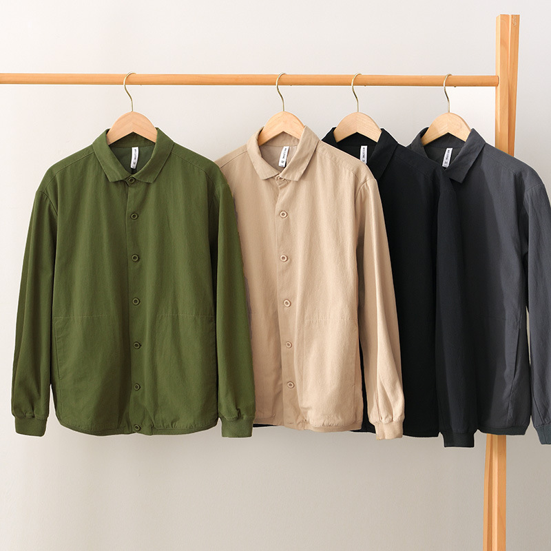 L084 autumn solid color long-sleeved shirt coat retro loose casual pocket baseball uniform one-piece delivery