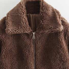 保暖性羊羔毛拉链外套跨境欧美风2024春新厚开衫翻领舒适修身上衣