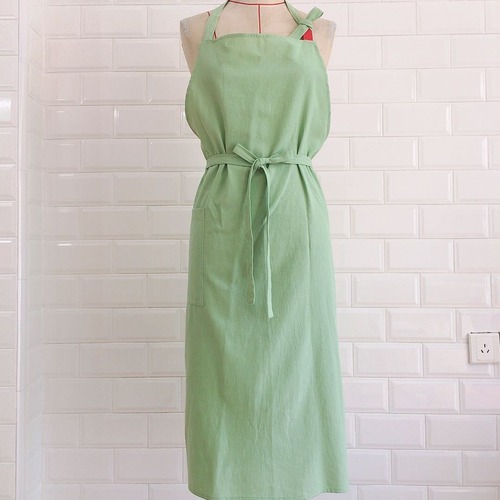 Cotton and linen apron, Japanese and Korean style kitchen art blouse, manicure, milk tea, men and women, hip-covering apron, apron, printable