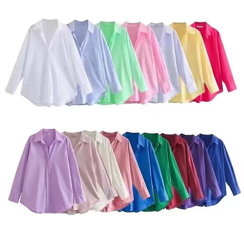 Foreign trade list! Spring and Autumn New Women's Clothing European and American Style Street Fashion Urban Casual Multicolor Poplin Shirt