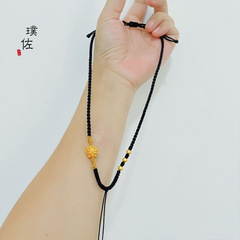 金店同款純手工編織沙金蓮花轉運珠黑繩佛頭頂鏈繩如意鎖繩