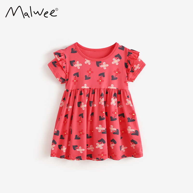 Malwee transfronterizo vestido de niña lindo vestido de verano nuevo estilo europeo y americano vestido de cuello redondo de manga corta para niños