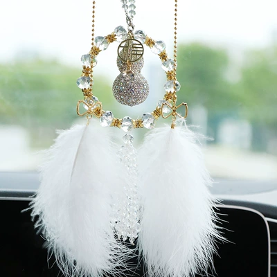 2026 New Model Diamond-Encrusted Gourd Car hanging - gold-edge-crystal-diamond-gourd-feathers