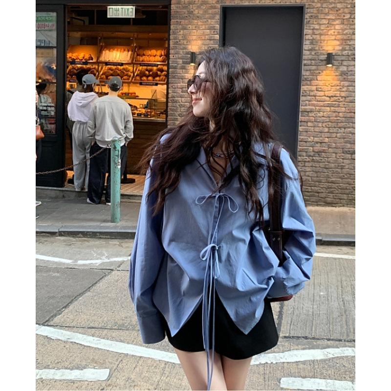 Xia Shiwen 1 Tencel Lyocell Cotton Design Lapel Bow Lace Shirt Women's French Retro Top Spring