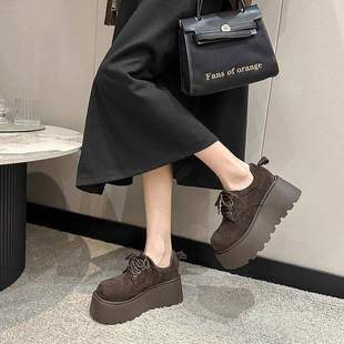 Spring New Retro Lace-Up Loafers for Women 2025 Internet Celebrity Petite 7cm Thick-Soled Birkenstock Shoes Height-Increasing Versatile