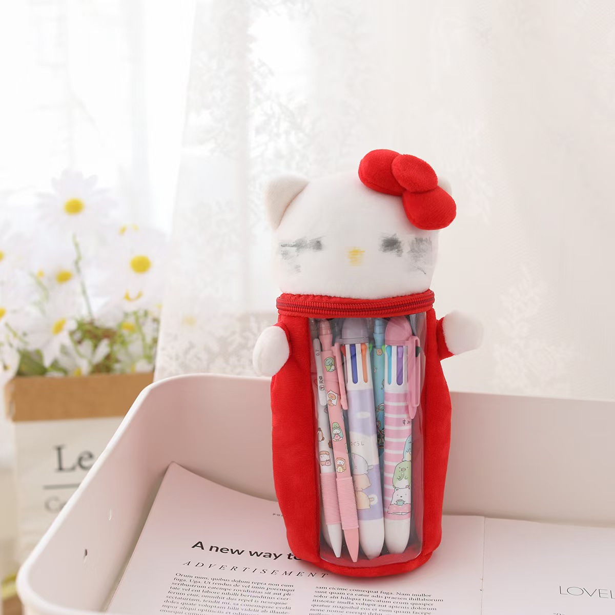 Japonés de dibujos animados lindo estrella Delu coolomi peluche lápiz caso titular la pluma popular chica corazón bolsa almacenamiento transparente regalo