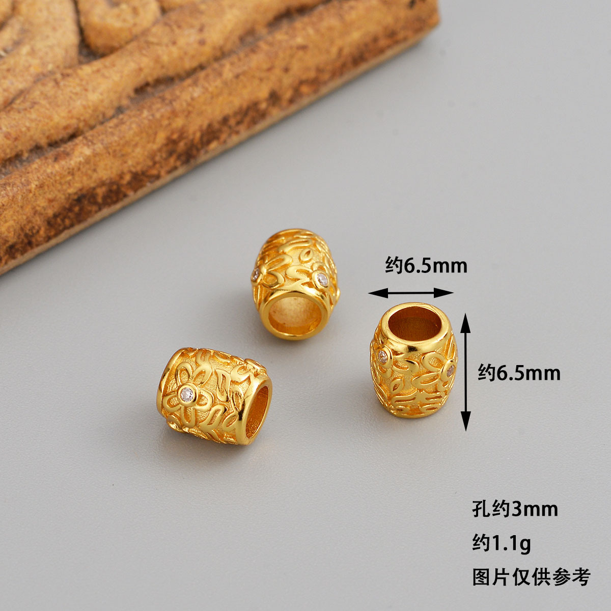 S925 Sterling Silver DIY Jewelry Accessories Gold-Plated Diamond-Studded Loose Beads Gold-Plated Color-Preserving Ancient Gold Perforated Spacer Beads Pearls