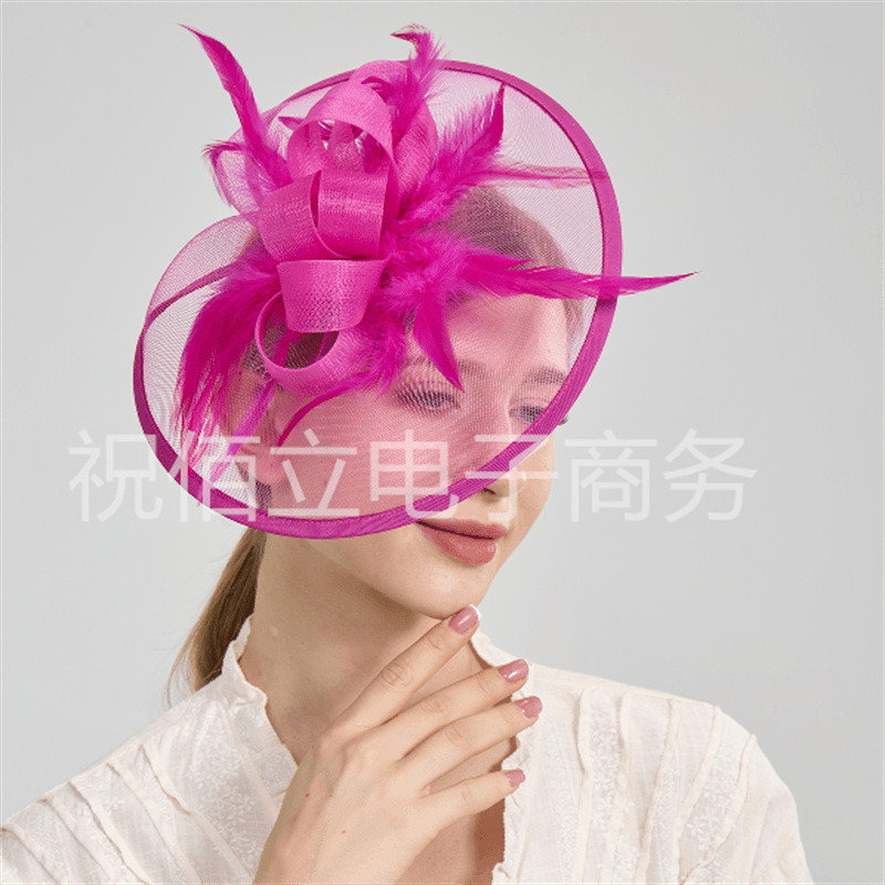 European and American Retro Bridal Mesh Hair Accessories Xiyin Hot Feather Headdress Wedding Party Tea Party Horse Racing Festival Headwear