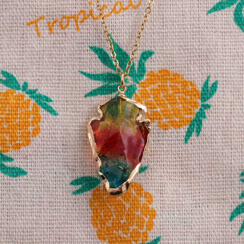 wholesale jewelry multicolor triangle cystal stone pendant stainless steel necklace nihaojewelry