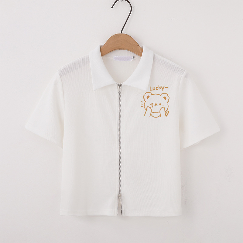 Women's short-sleeved T-shirt with shoulder zipper summer new style Small Tall versatile unique polo shirt short top fashion