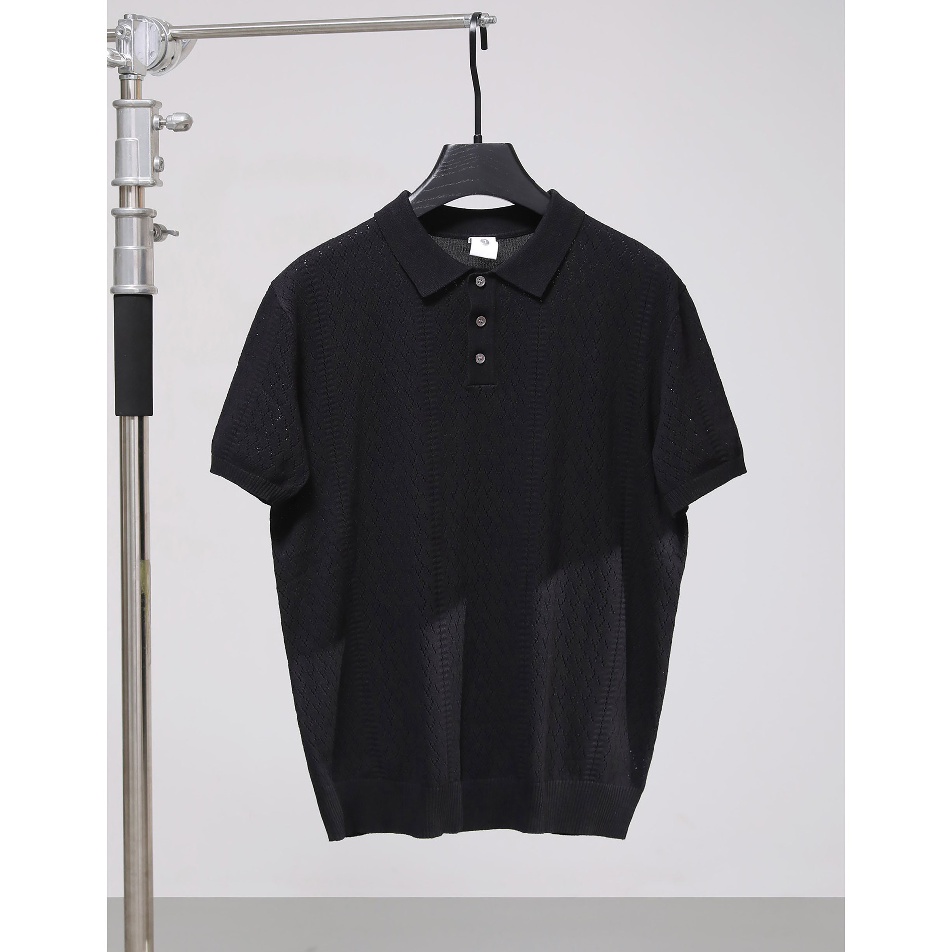 Polo camiseta de punto camiseta de manga corta camiseta hombre hueco diamante viejo viento ventilado seda de hielo transbordador de verano fábrica al por mayor