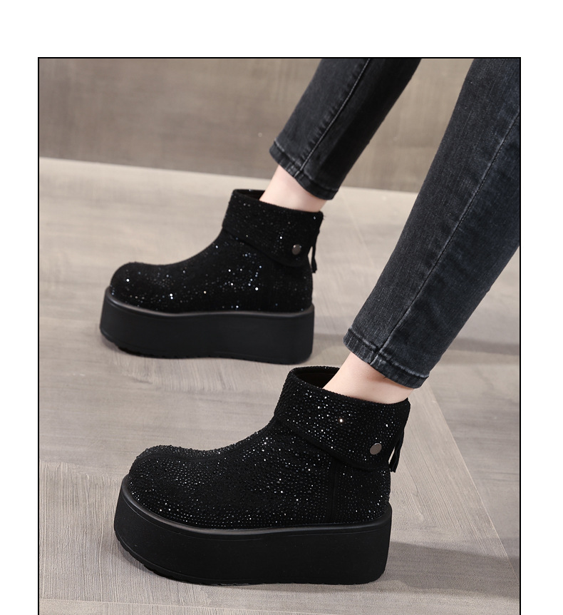 Giày boot nữ cổ cao lót nhung giữ ấm, đế dày độn cao chống trượt — Màu đen chi tiết 15