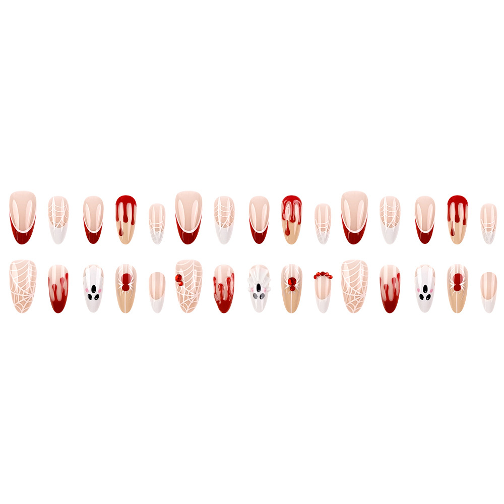 Manicure pieza de uñas 30 piezas de Halloween transfronterizo 3D encantador fantasma araña roja usar uñas falsas