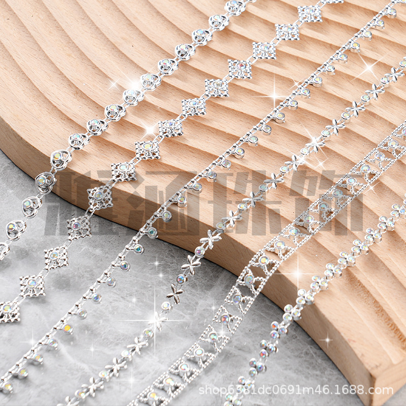 Nuevos accesorios de decoración de encaje Cadena de plata Gota de agua Cadena de diamantes cosidos a mano de oro Miao Diy Accesorios decorativos hechos a mano