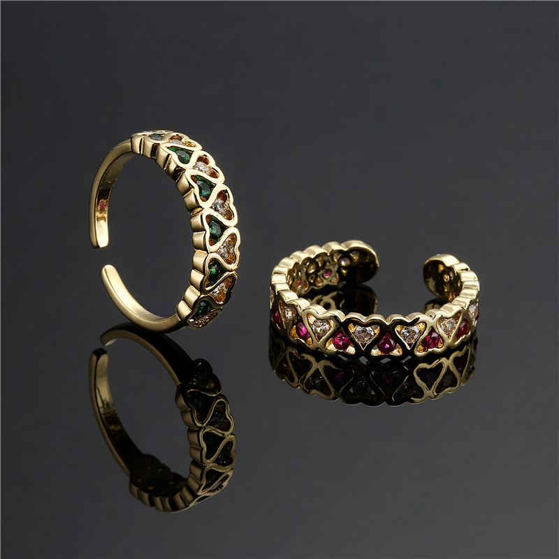 Aogu Cross-border Supply European And American Fashion New Copper Plating 18k Gold Micro Inlaid Zircon Love Geometric Open Ring display picture 2