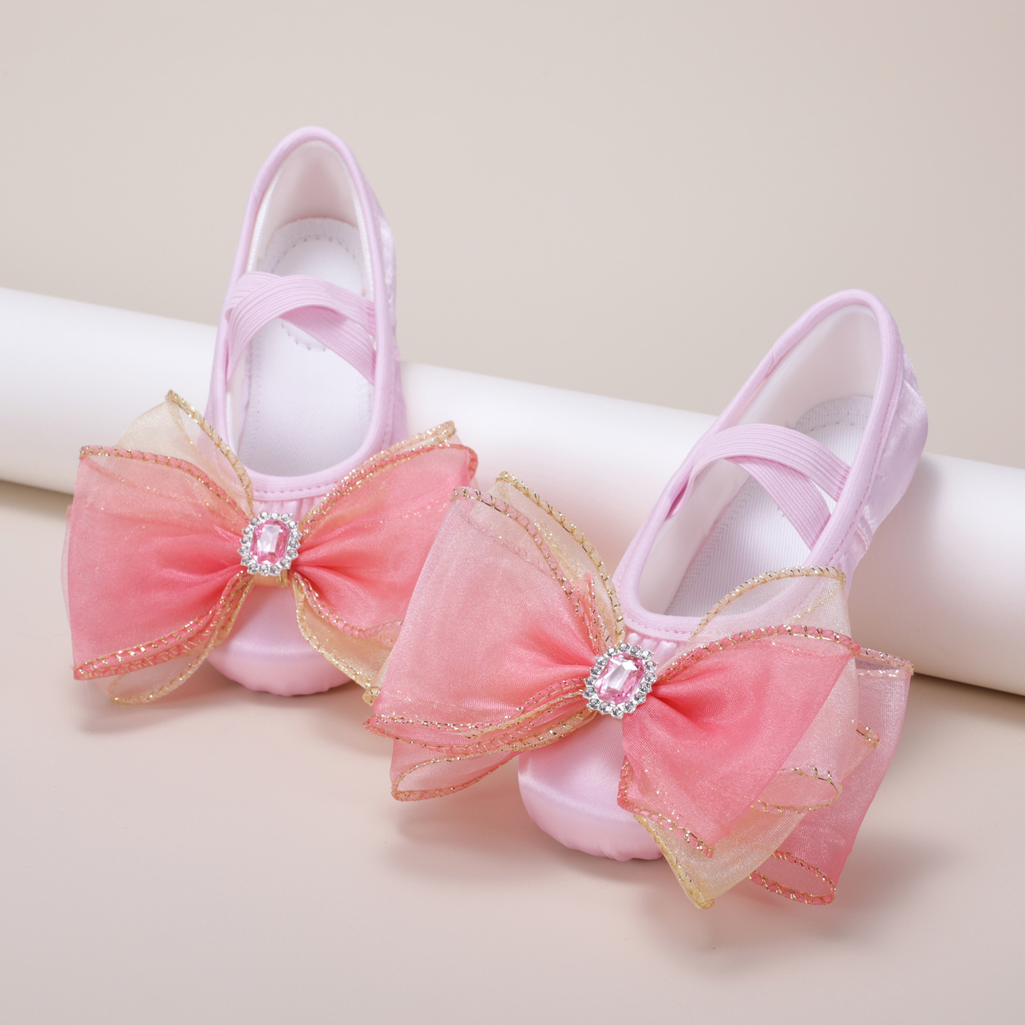 Mesh Big Bow Children's Dance Shoes Stage Performance Dance Shoes Kindergarten Baby Soft-Soled Cat Claw Shoes 8037