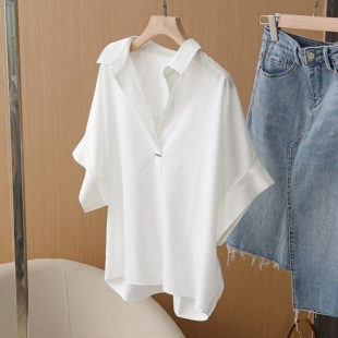 Plus Size Women's Clothing 150kg French V-Neck Short-Sleeve Shirt for Women Summer 2025 New High-End Slimming Shirt