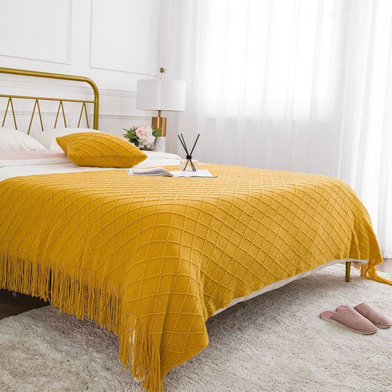 Retro Simplicity End of the bed towel ins Homestay Bed flag hotel Flats Decorative net Diamond Jacquard weave tassels