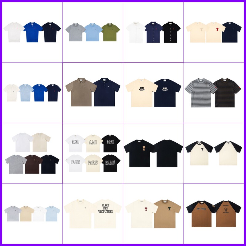 Ami Clams Spring and Summer Small Heart Embroidered Round Neck Short-Sleeved T-Shirt Polo Shirt for Men and Women Loose Casual Tops Cross-Border