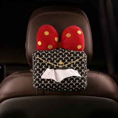 Creative Car Tissue Box with a High-End Feel, Car Seat Back Hanging Tissue Box, Armrest Box Tissue Pack, Car Interior Decoration (Car tissue box/set) - bow-tissue-box