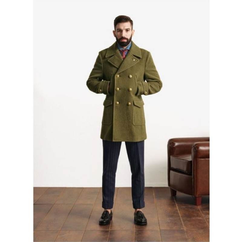 Vintage personalized autumn coat antiguo ejército de marea verde diseño de botones otoño e invierno abrigo de lana hombre