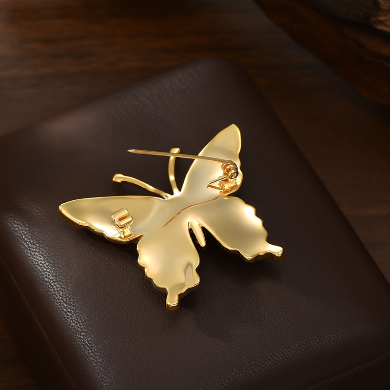 Oro real galvanizado nuevo broche de mariposa china esmalte pintado chaqueta cardigan pin de lujo flores pectoral de perlas de agua dulce image 4