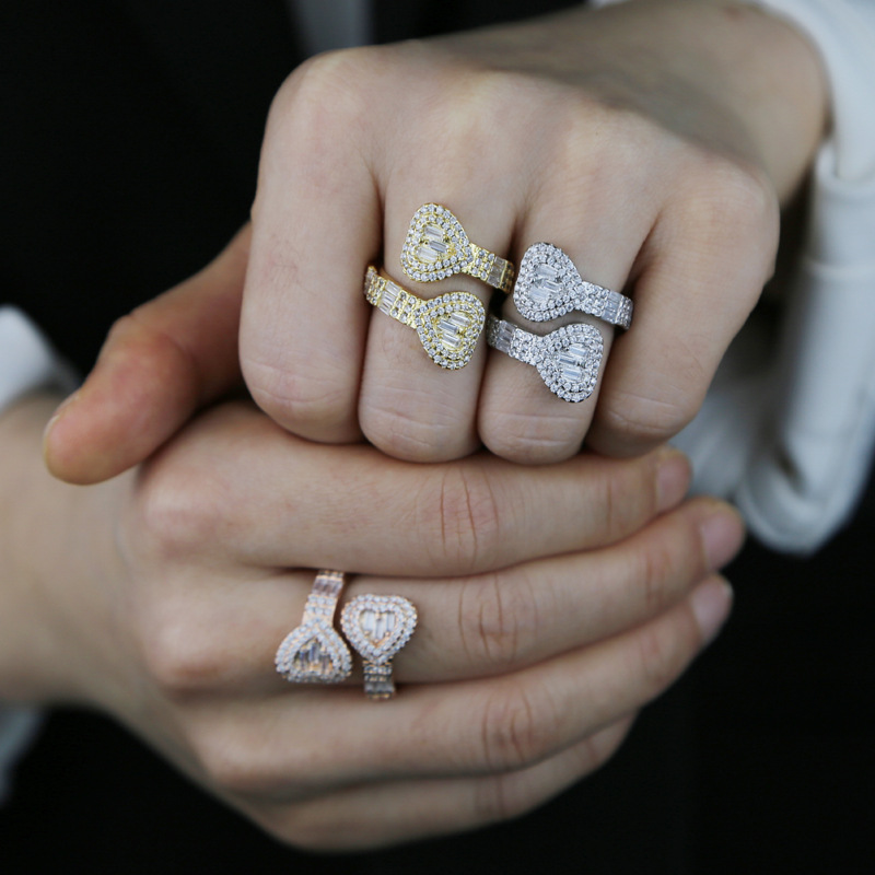 13g Weight Hip-hop Heart Shape Copper Inlay Zircon Rings