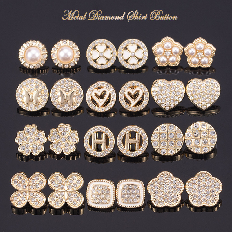 Chanel Style High-end Shirt Metal Button Clothes High-end Fine Small Button Women's Top Round Pearl Diamond Buckle Chanel Style High-end Shirt Metal Button Clothes High-end Fine Small Button Women's Top Round Pearl Diamond Buckle