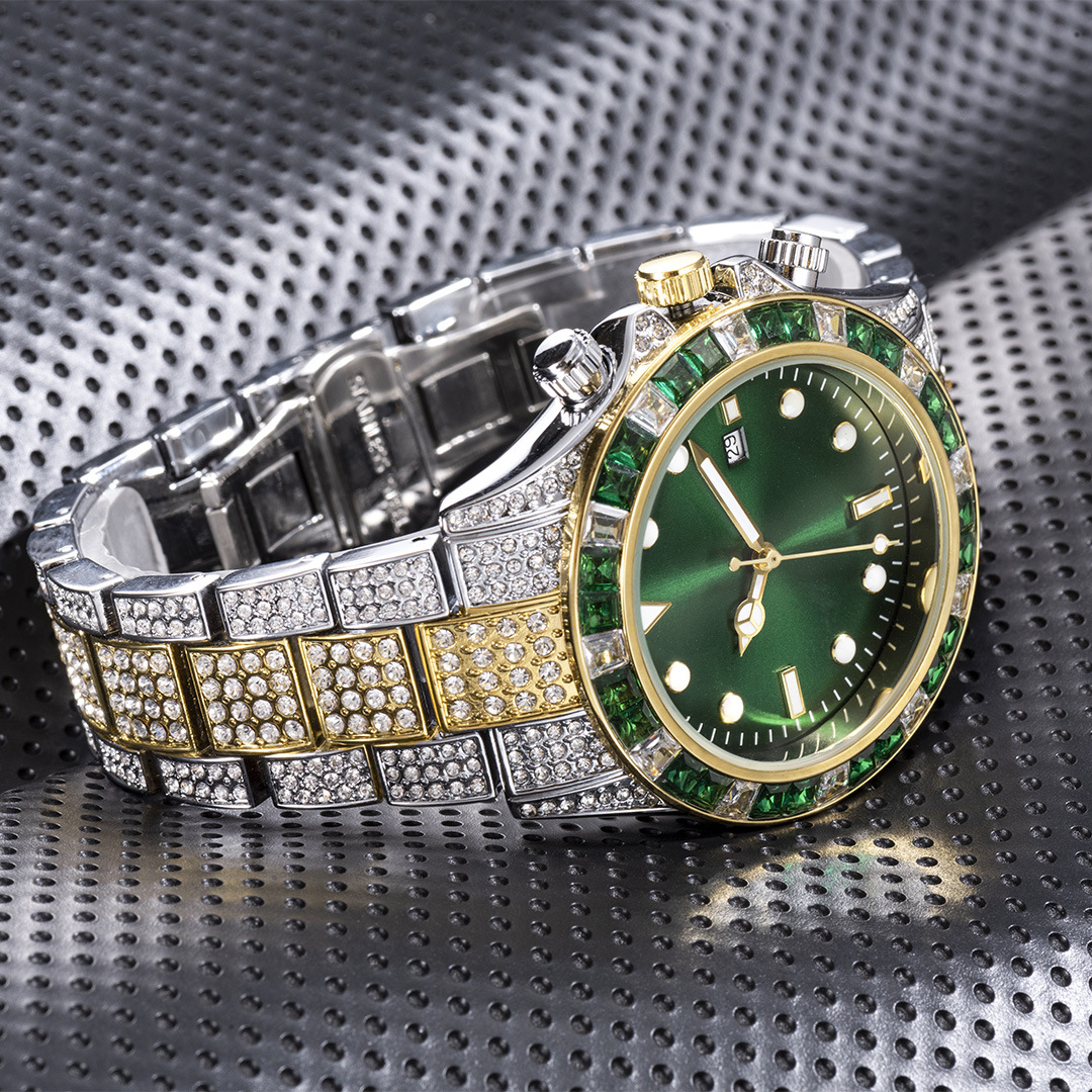 Missfox Men's Mechanical Watch Diamond Daytona Green Dial Luxury_voghion.com