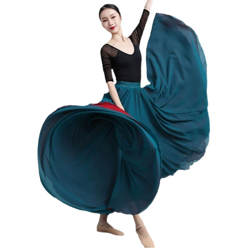 Синьцзянская танцевальная двухсторонняя юбка с маятниковой юбкой Шифоновая танцевальная юбка с обеих сторон