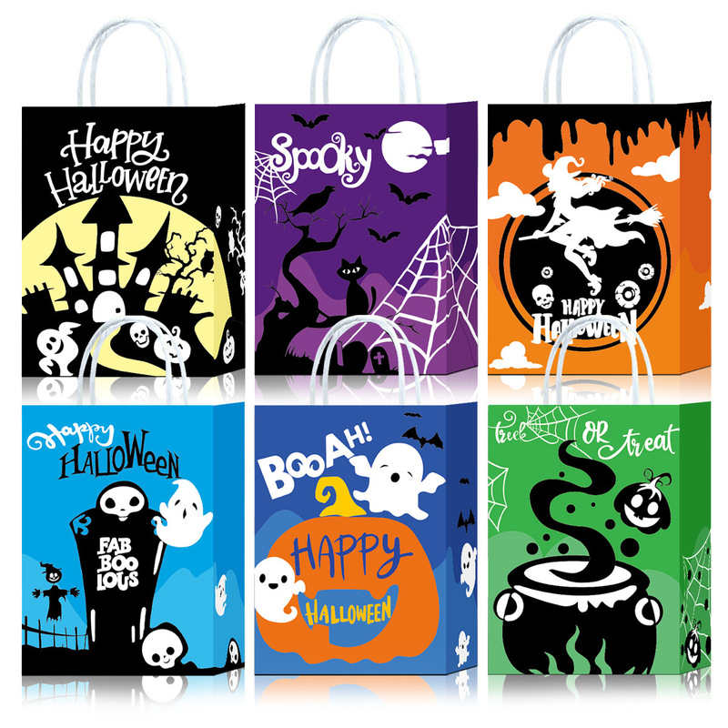 New Amazon Aliexpress Temu Hot-Selling Halloween Kraft Paper Tote Bags in Six Styles, Direct from the Manufacturer