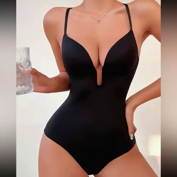 Hot-Selling Cross-Border Deep V-Neck Sexy Waist-Slimming Fitness Yoga Open-Crotch Thong Bodysuit for Women