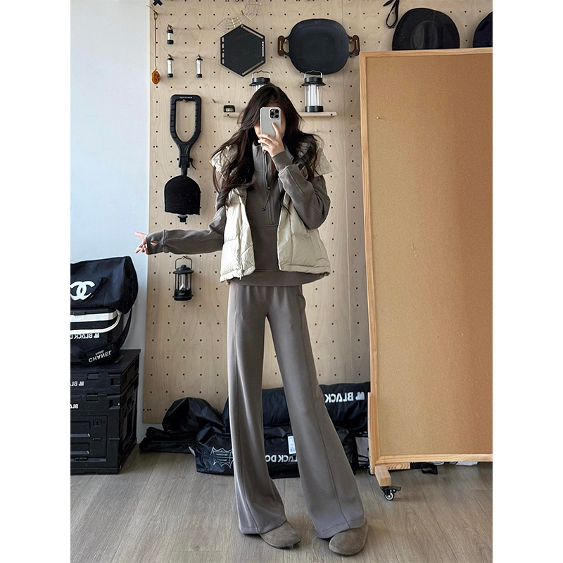 Luqi Lulu Autumn and Winter Ribbed High-Waisted Slimming Straight Wide-Leg Pants Women's Sports Soft Casual Yoga Long Pants